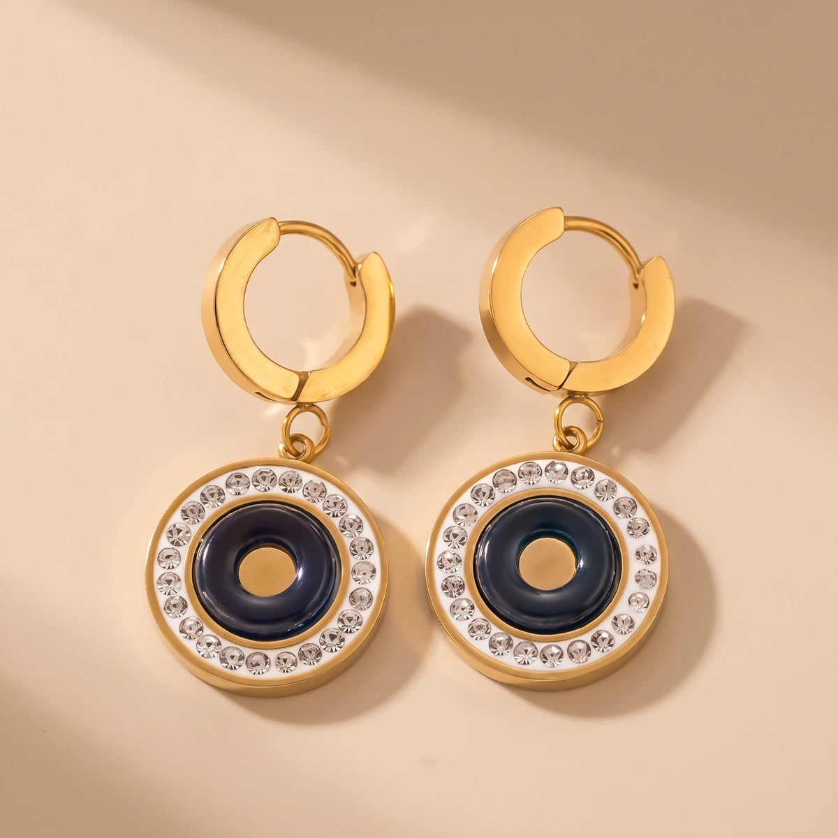 MYKI Gold Plated Round Evil Eye Crystal Earrings | Anti Tarnish Finish (MKERCH1048G-SSYI)