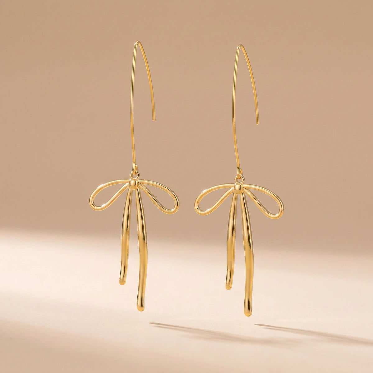 MYKI Gold Plated Ribbon Bow Long Drop Earrings | Anti Tarnish Finish (MKERCH1055G-SSYI)