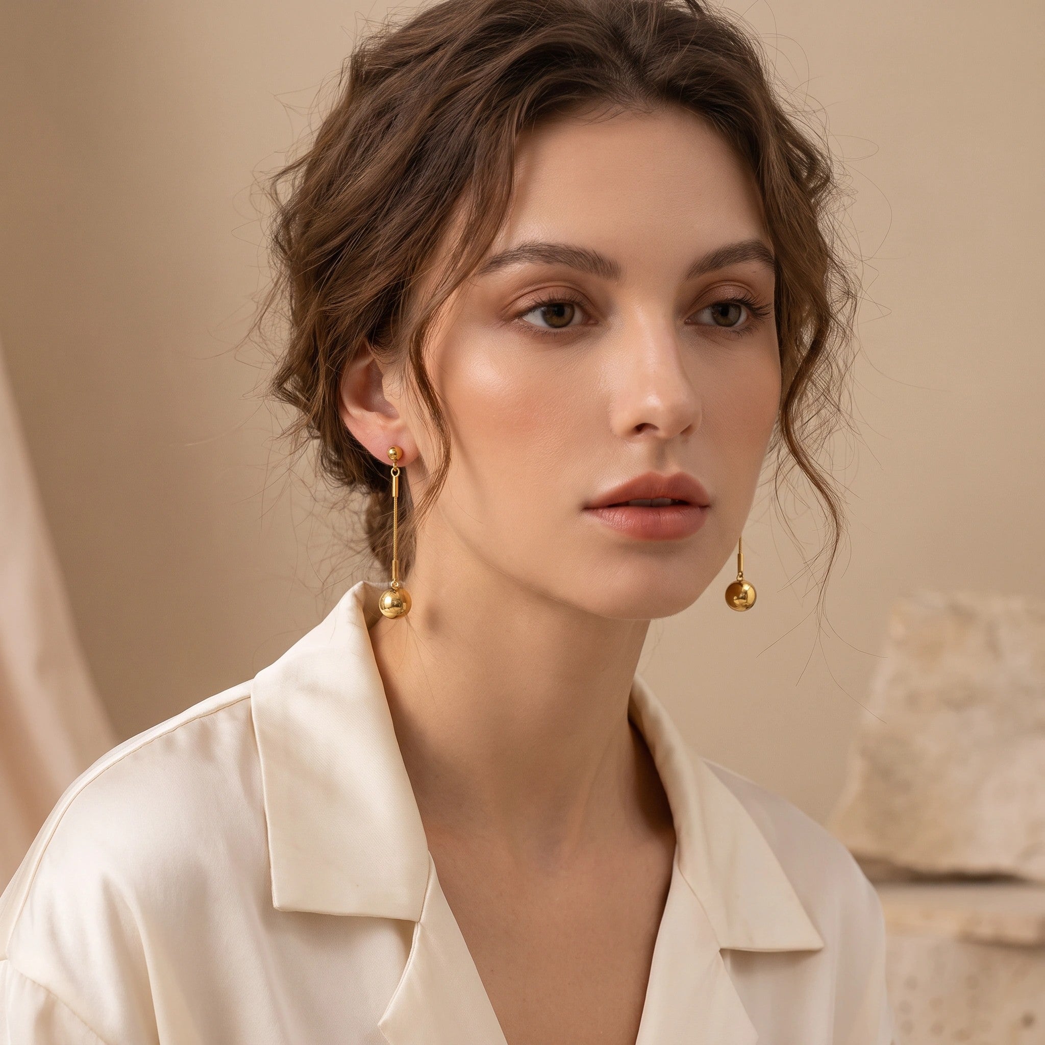MYKI Gold Plated Long Ball Drop Earrings | Anti Tarnish Finish (MKERCH1058G-SSYI)