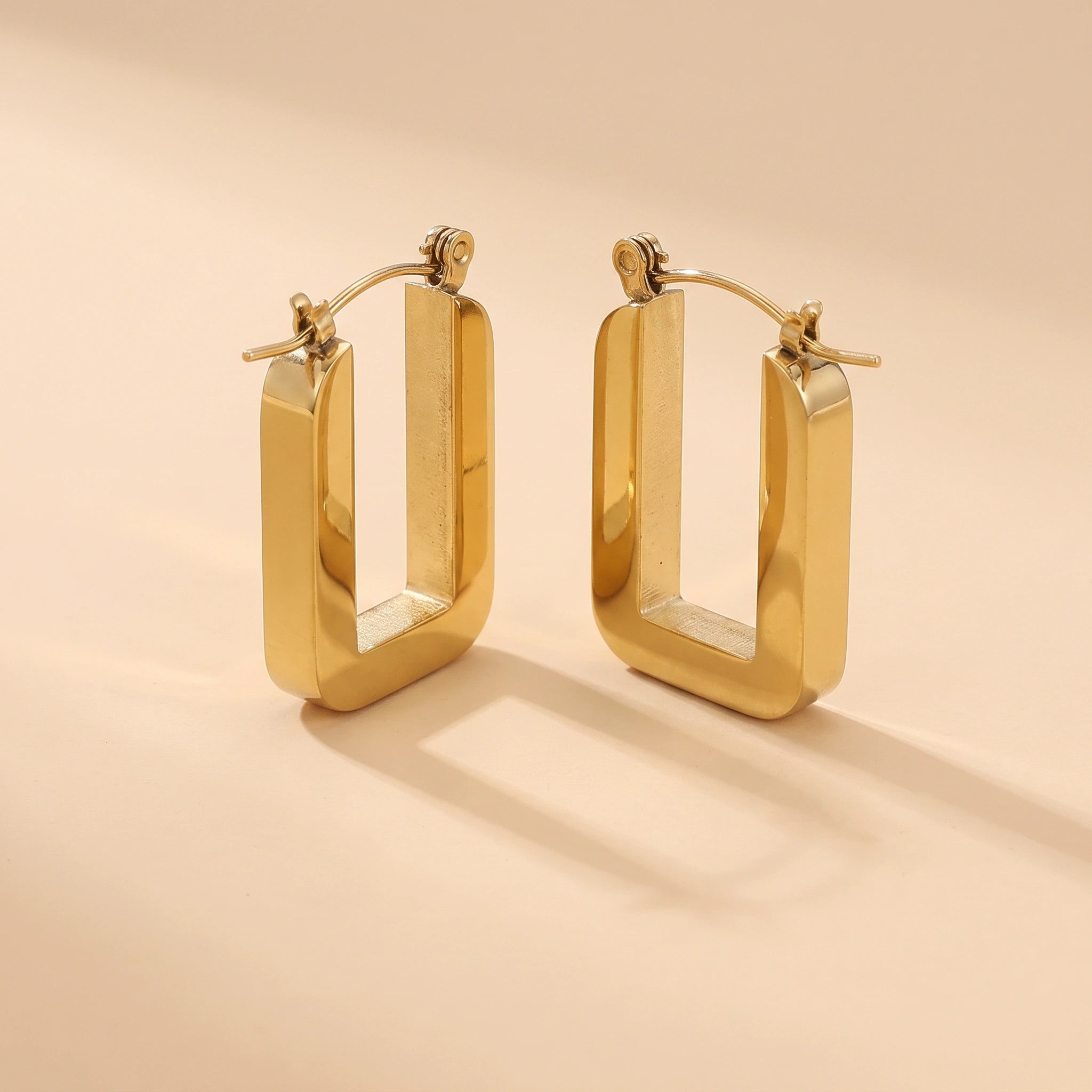 MYKI Gold Plated Thick Rectangular Hoop Earrings | Anti Tarnish Finish (MKERCH1059G-SSYI)