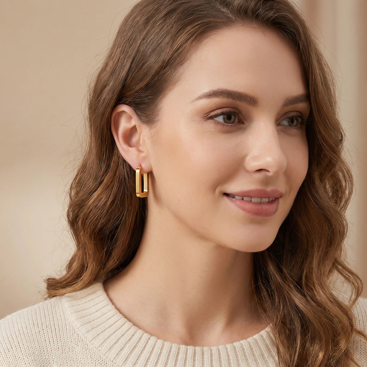 MYKI Gold Plated Thick Rectangular Hoop Earrings | Anti Tarnish Finish (MKERCH1059G-SSYI)