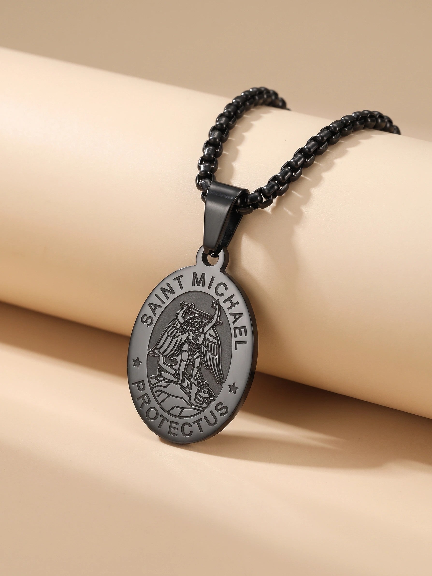MYKI Anti-Tarnish Saint Michael Oval Pendant (MKMC114-MPC)