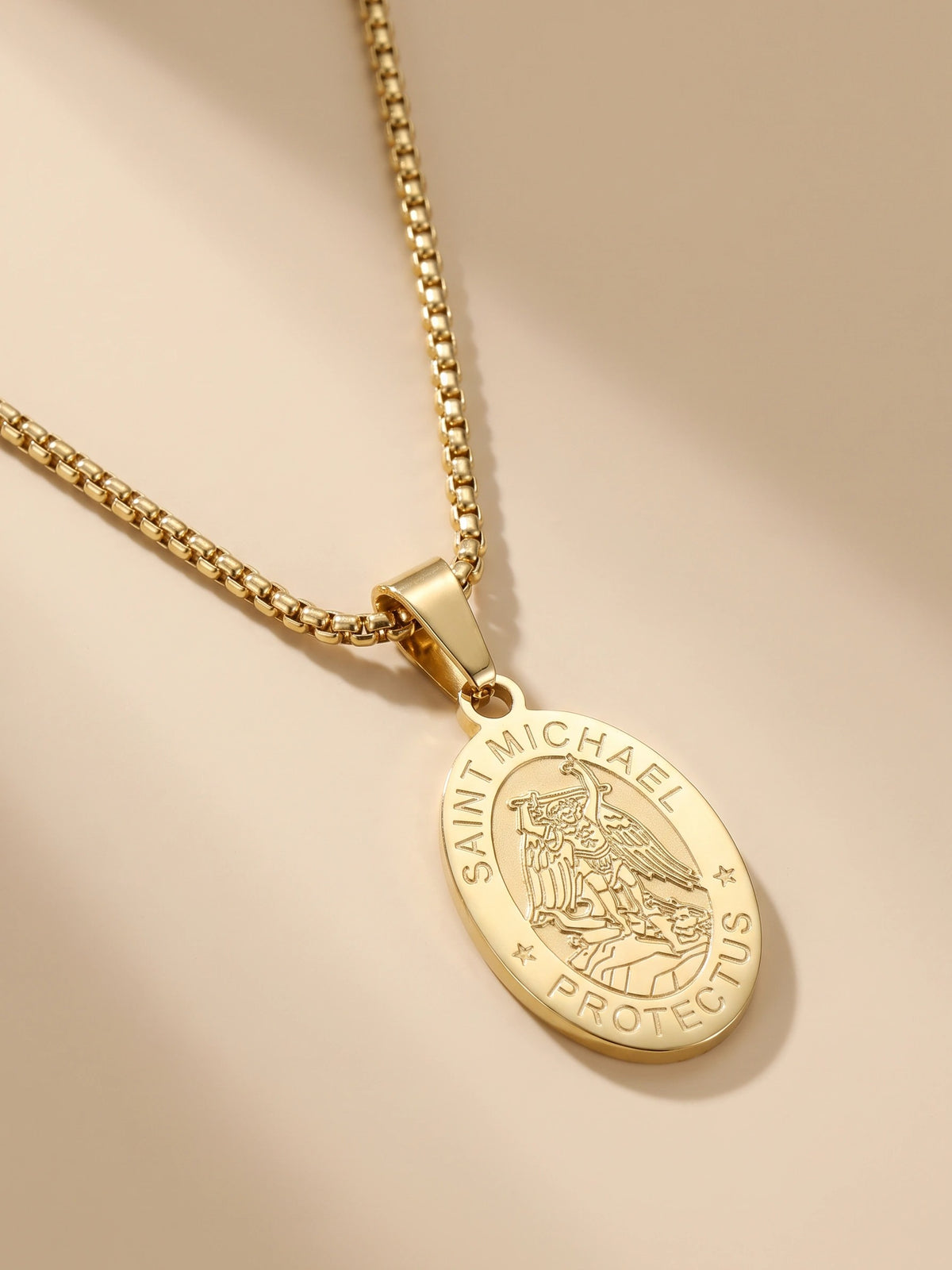 MYKI Anti-Tarnish Saint Michael Oval Pendant (MKMC114-MPC)
