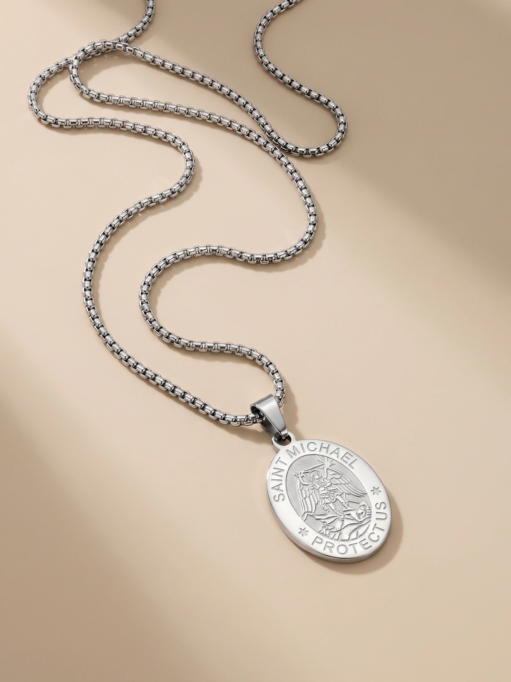 MYKI Anti-Tarnish Saint Michael Oval Pendant (MKMC114-MPC)