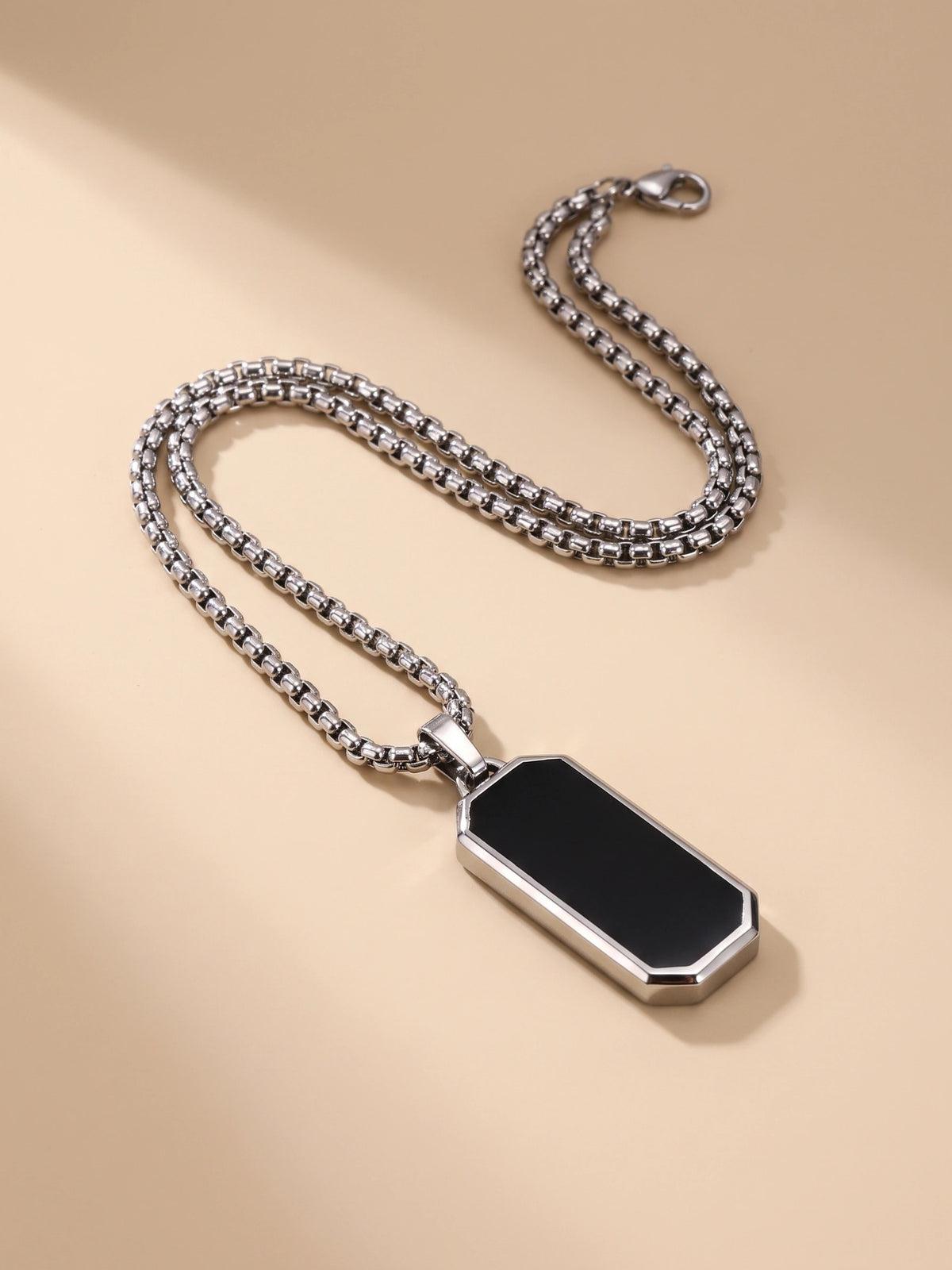 MYKI Anti-Tarnish Octagon Black Pendant Necklace – Short (MKMC120S-MPC)