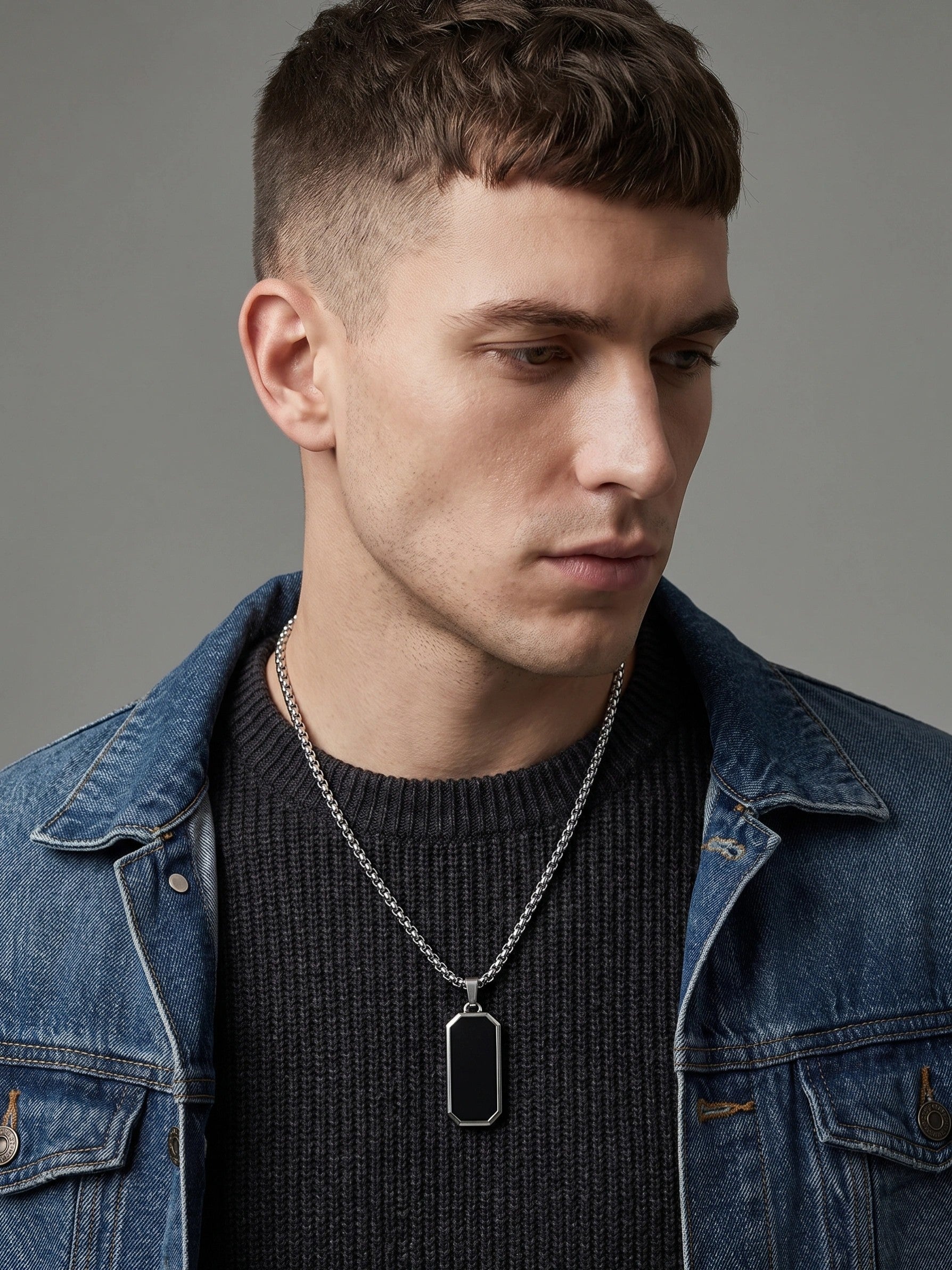 MYKI Anti-Tarnish Octagon Black Pendant Necklace – Short (MKMC120S-MPC)