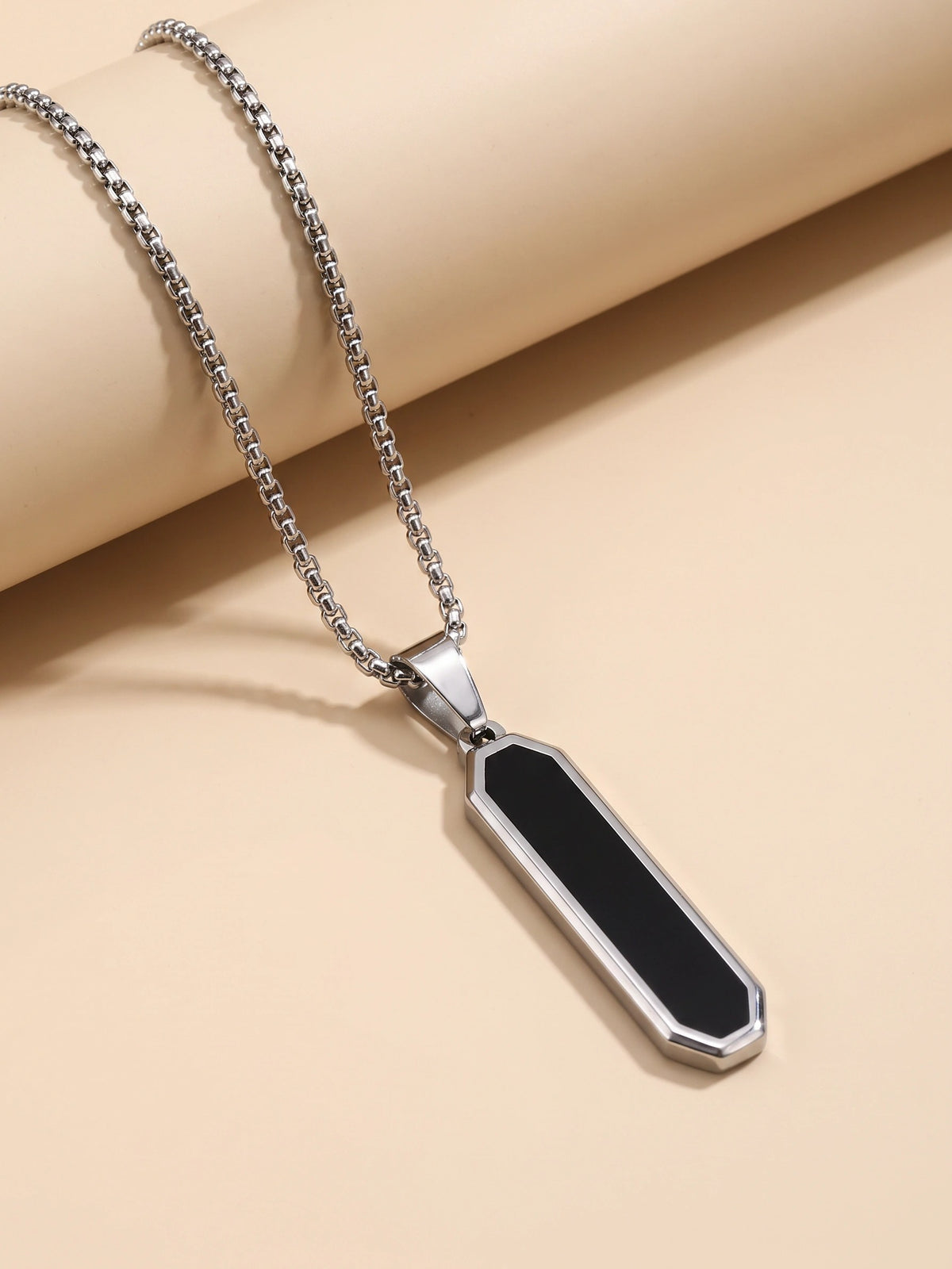 MYKI Anti-Tarnish Long Octagon Black Pendant Necklace (MKMC121S-MPC)