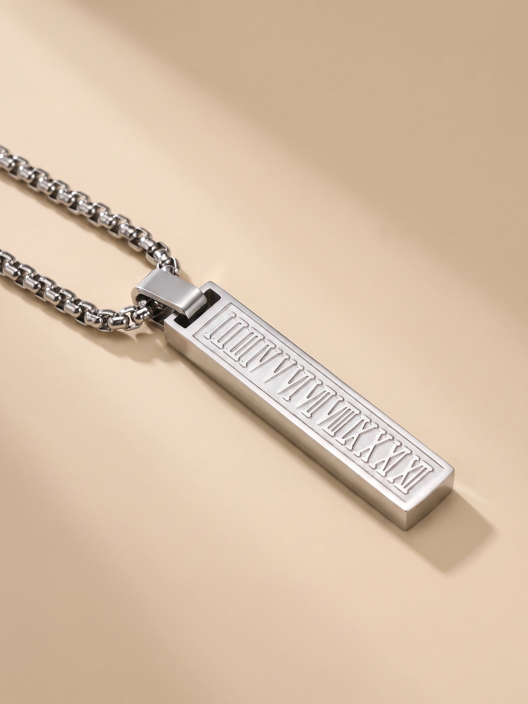 MYKI Anti-Tarnish Roman Numeral Bar Pendant Necklace (MKMC126-MPC)