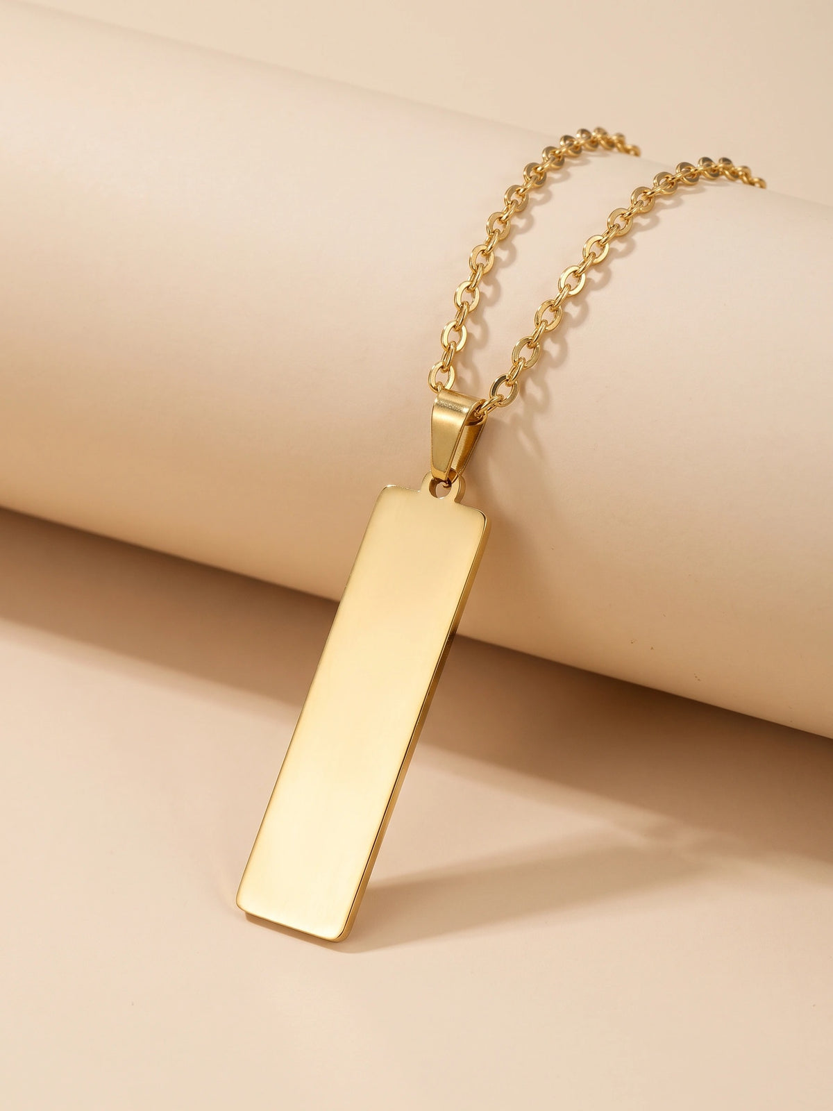 MYKI Anti-Tarnish Vertical Rectangle Tag Pendant Necklace – Gold (MKMC128G-MPC)