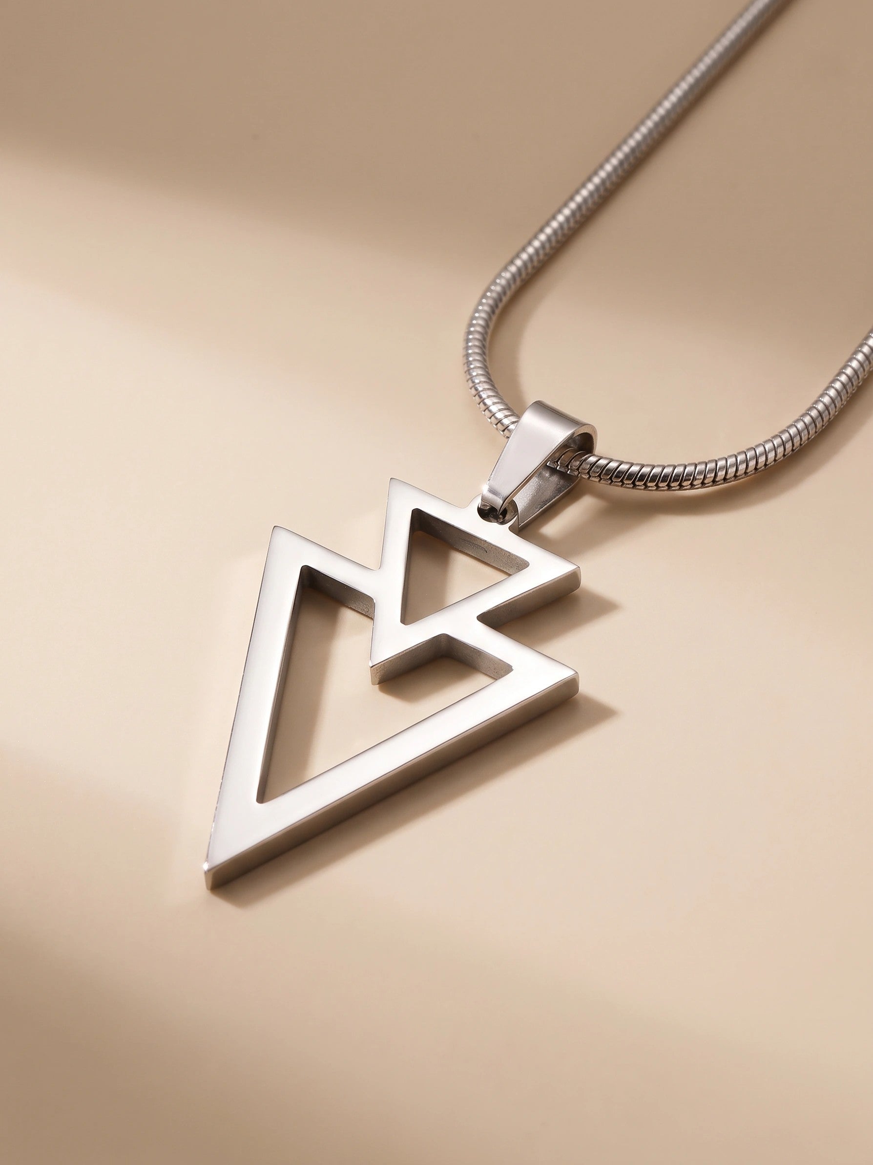 MYKI Anti-Tarnish Double Triangle Pendant Necklace (MKMC133-MPC)