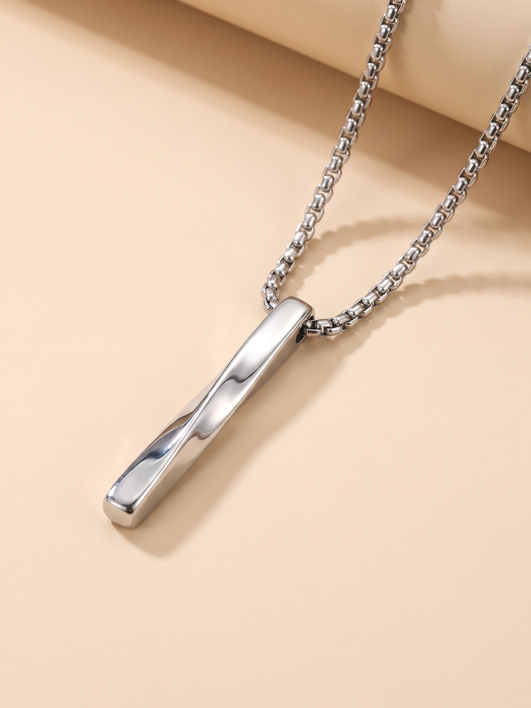 MYKI Anti-Tarnish Side-Twist Bar Pendant Necklace – Silver (MKMC134S-MPC)