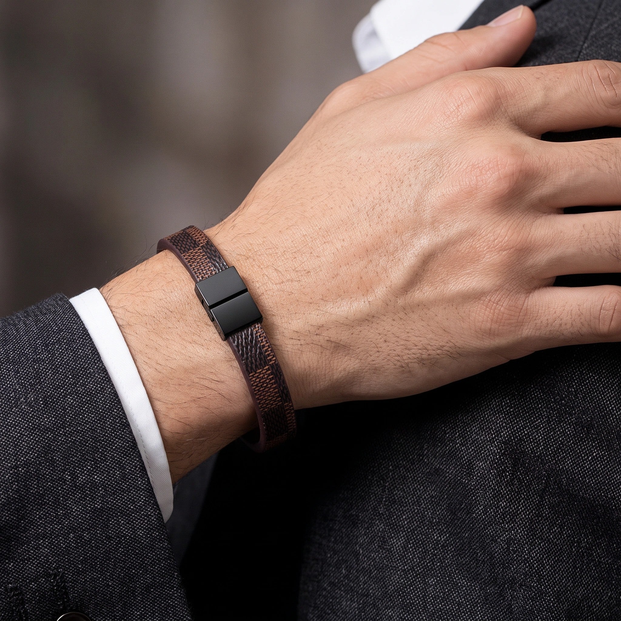 MYKI Very Elegant Genuine Leather Bracelet For Men & Boys For Daily / Party / Gym Wear (BROWN) (MKMBR136)