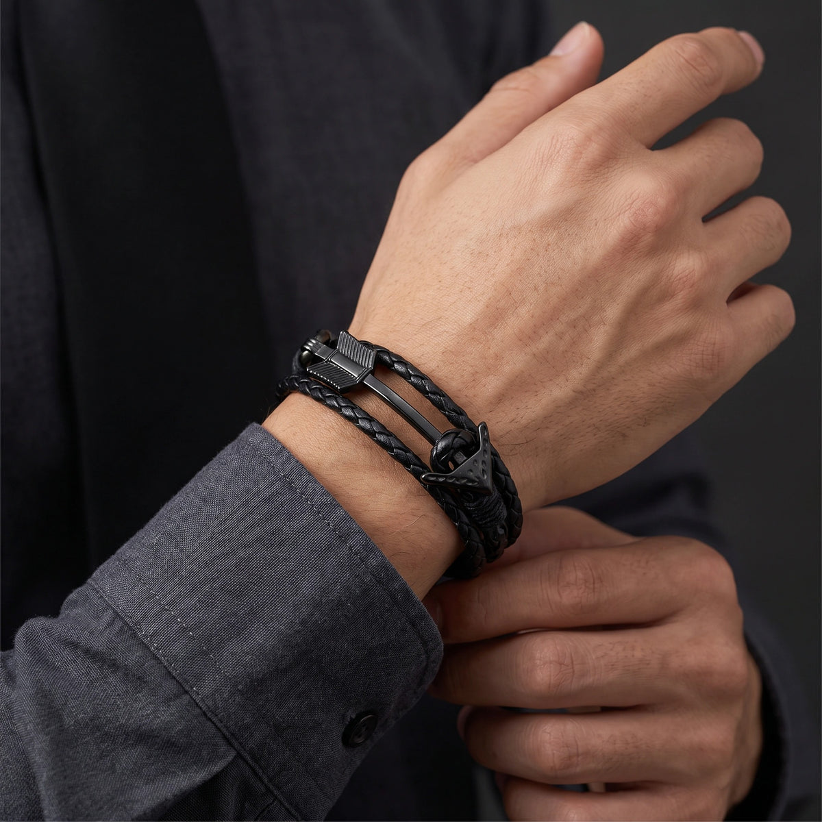 MYKI Fashionable Leather Anchor Bracelet For Mens (MKMBR138)