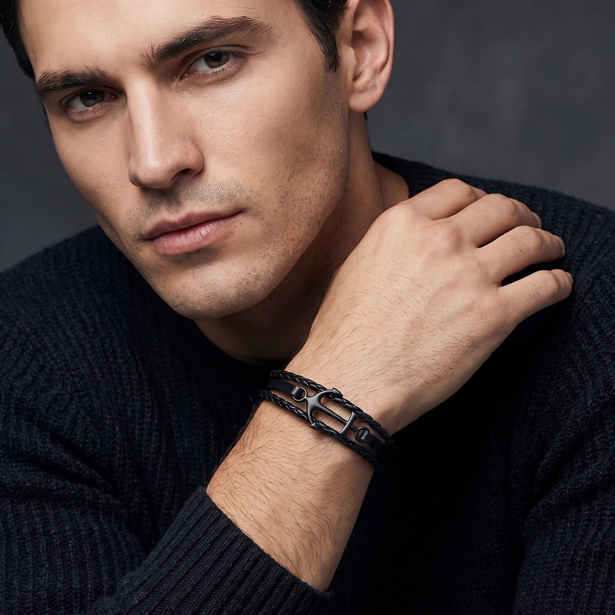 MYKI Stylish Anchor Bracelet For Mens & Boys (MKMBR142-BLACK)