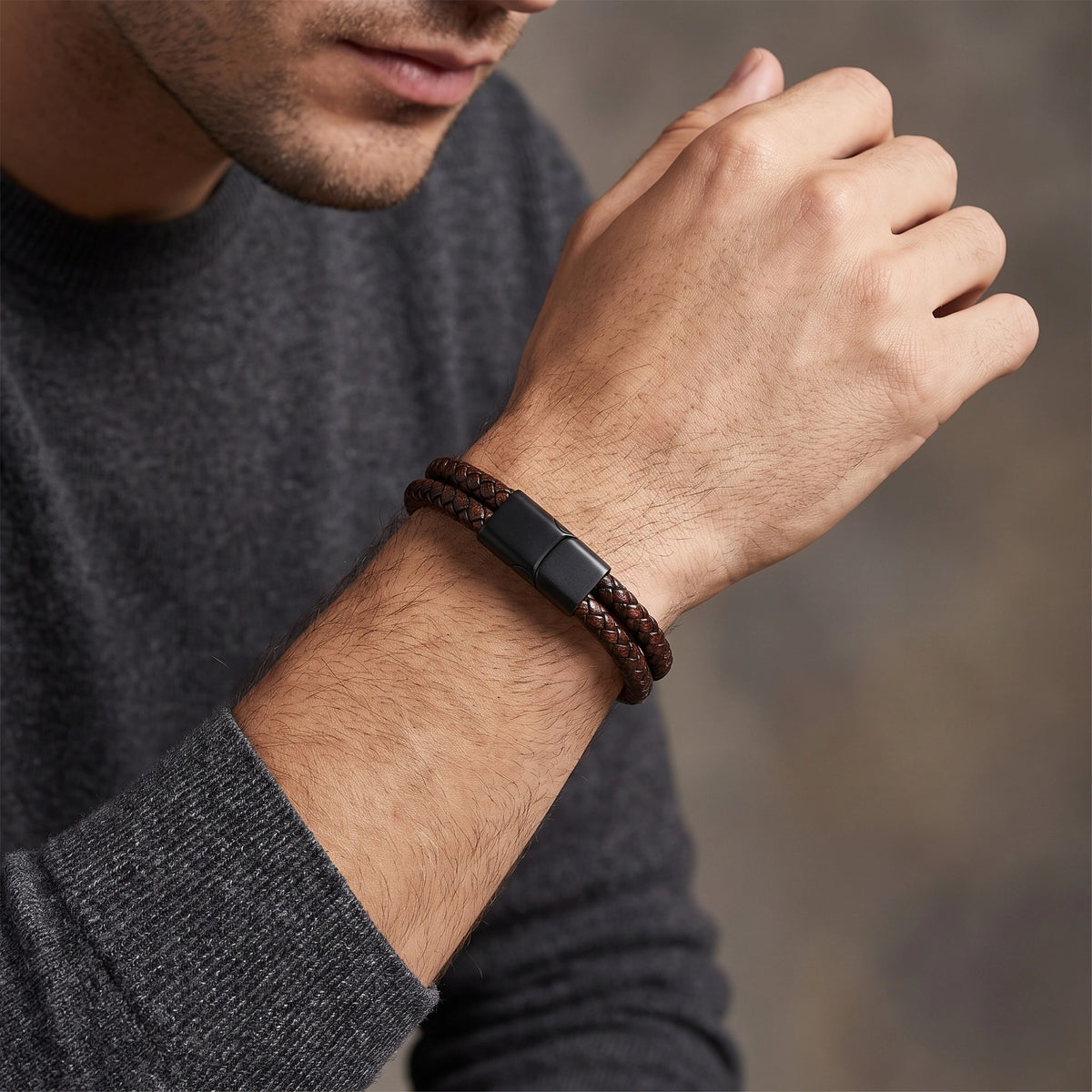MYKI Stylish Layered Leather Bracelet (MKMBR147)