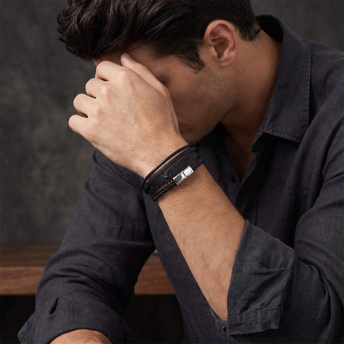 MYKI Multi Layered Leather Bracelet (MKMBR148BLACK)