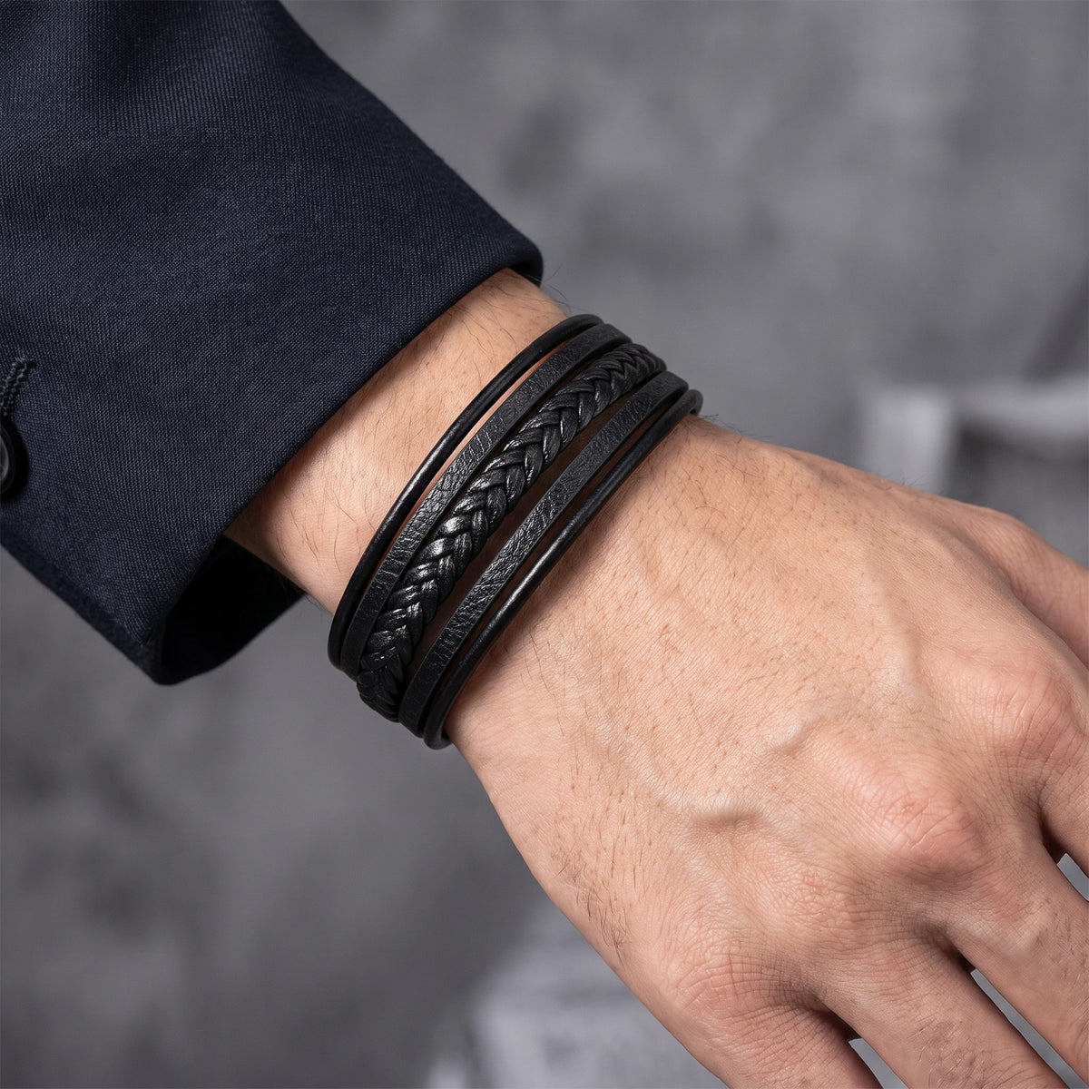 MYKI Smart Multi Layered Leather Bracelet (MKMBR151BLACK)