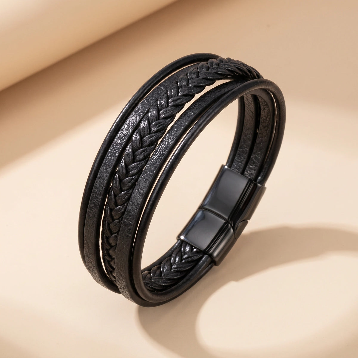 MYKI Smart Multi Layered Leather Bracelet (MKMBR151BLACK)