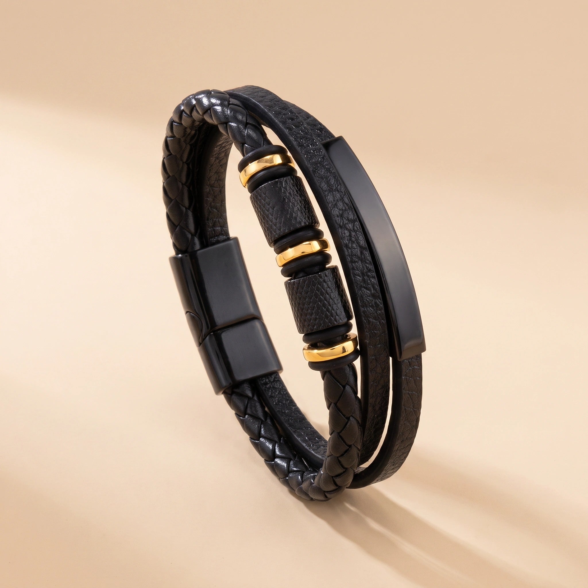 MYKI Stunning Multi Strand Leather Bracelet For Women & Girls (MKMBR158BLACK)