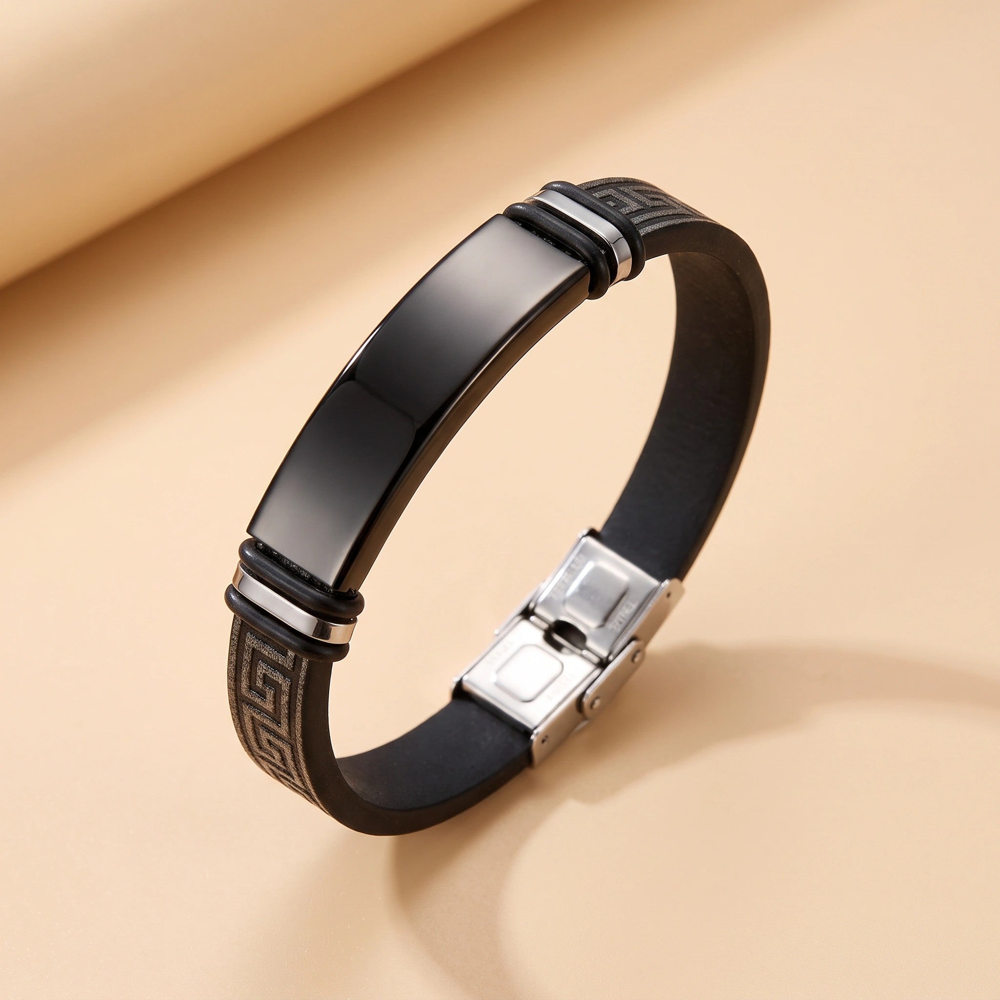 MYKI Smart Casual Designer Leather Bracelet For Men & Boys For Daily / Party / Gym Wear (BLACK) (MKMBR168)