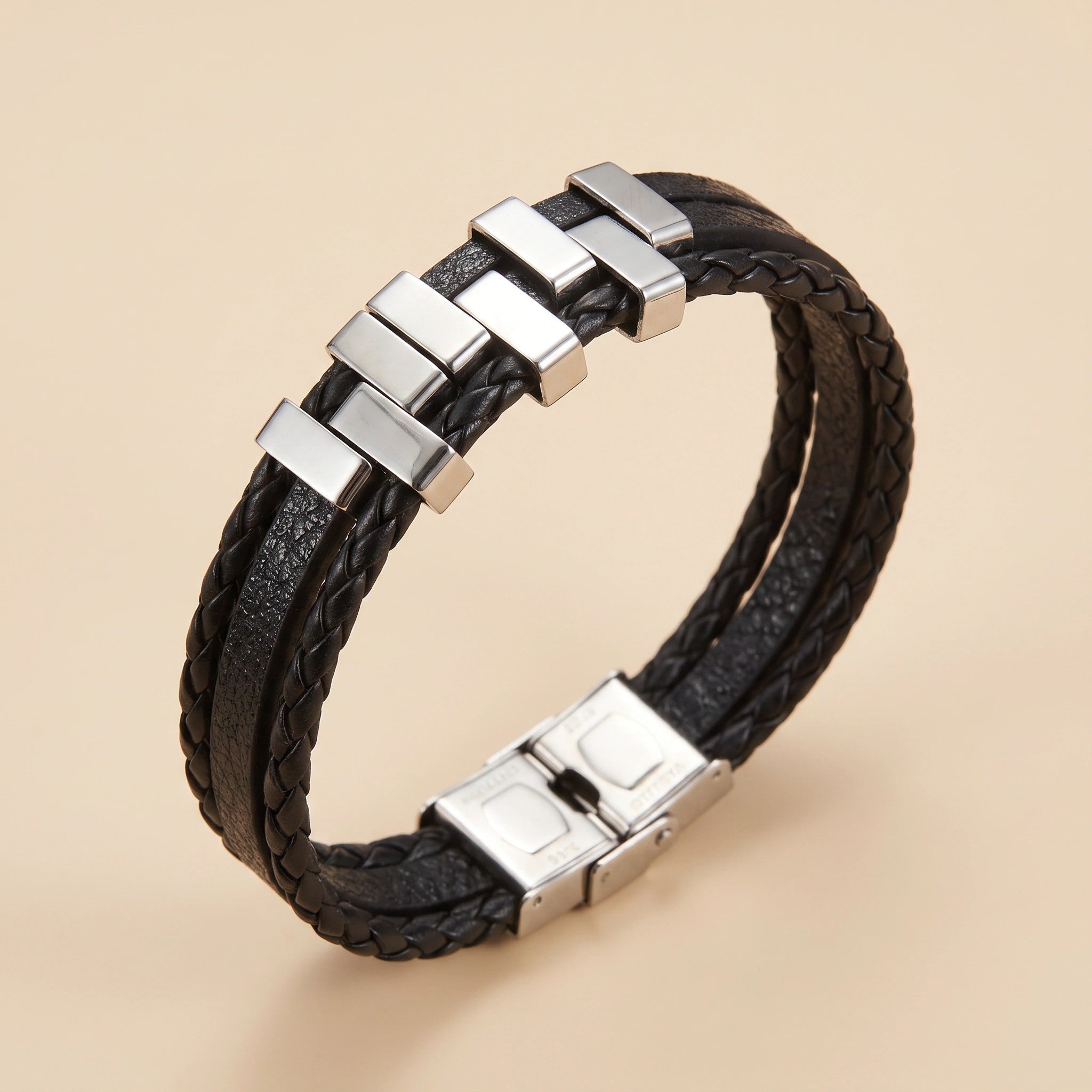 MYKI Smart Casual Leather ZigZag Bracelet For Men & Boys For Daily / Party / Gym Wear (BLACK) (MKMBR169)
