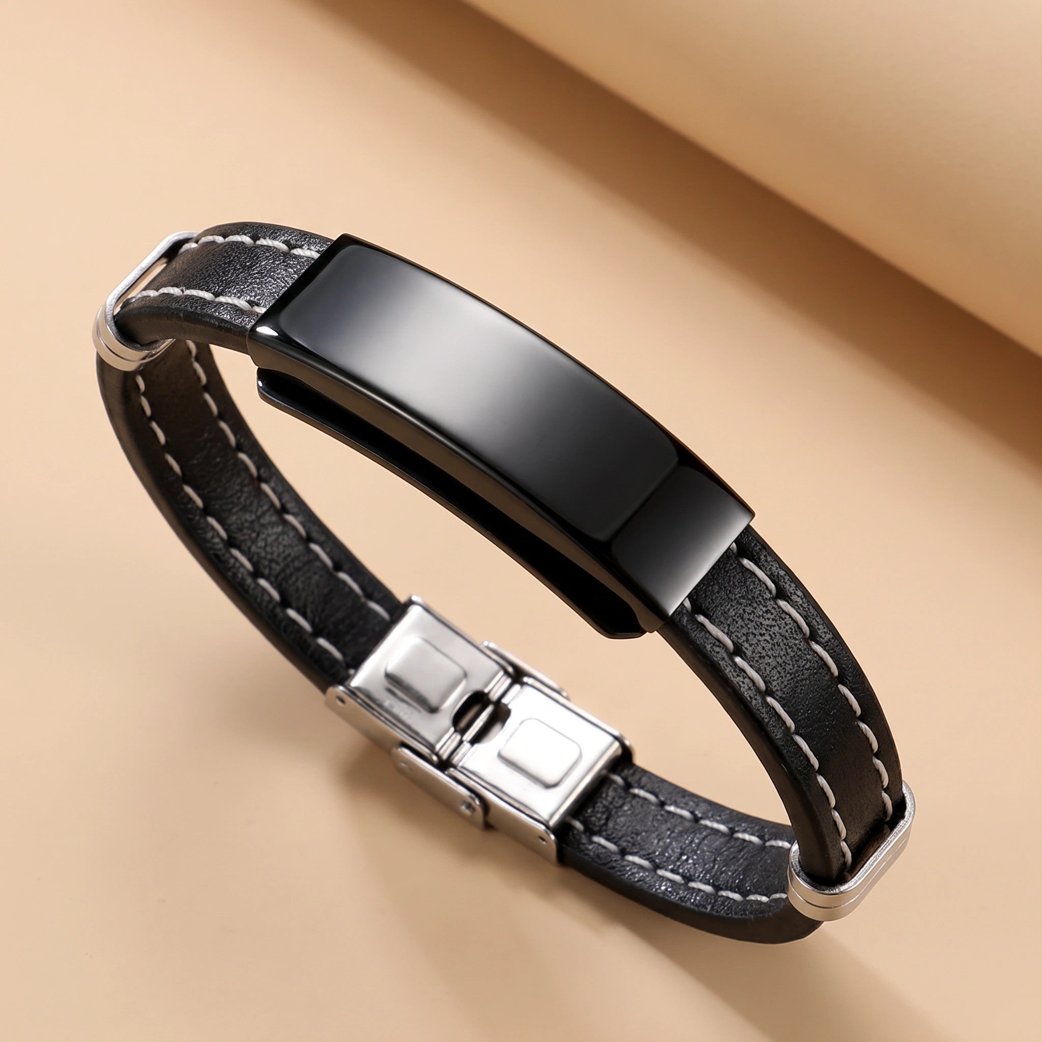 MYKI Smart Casual Basic Leather Bracelet For Men & Boys For Daily / Party / Gym Wear (BLACK) (MKMBR174)