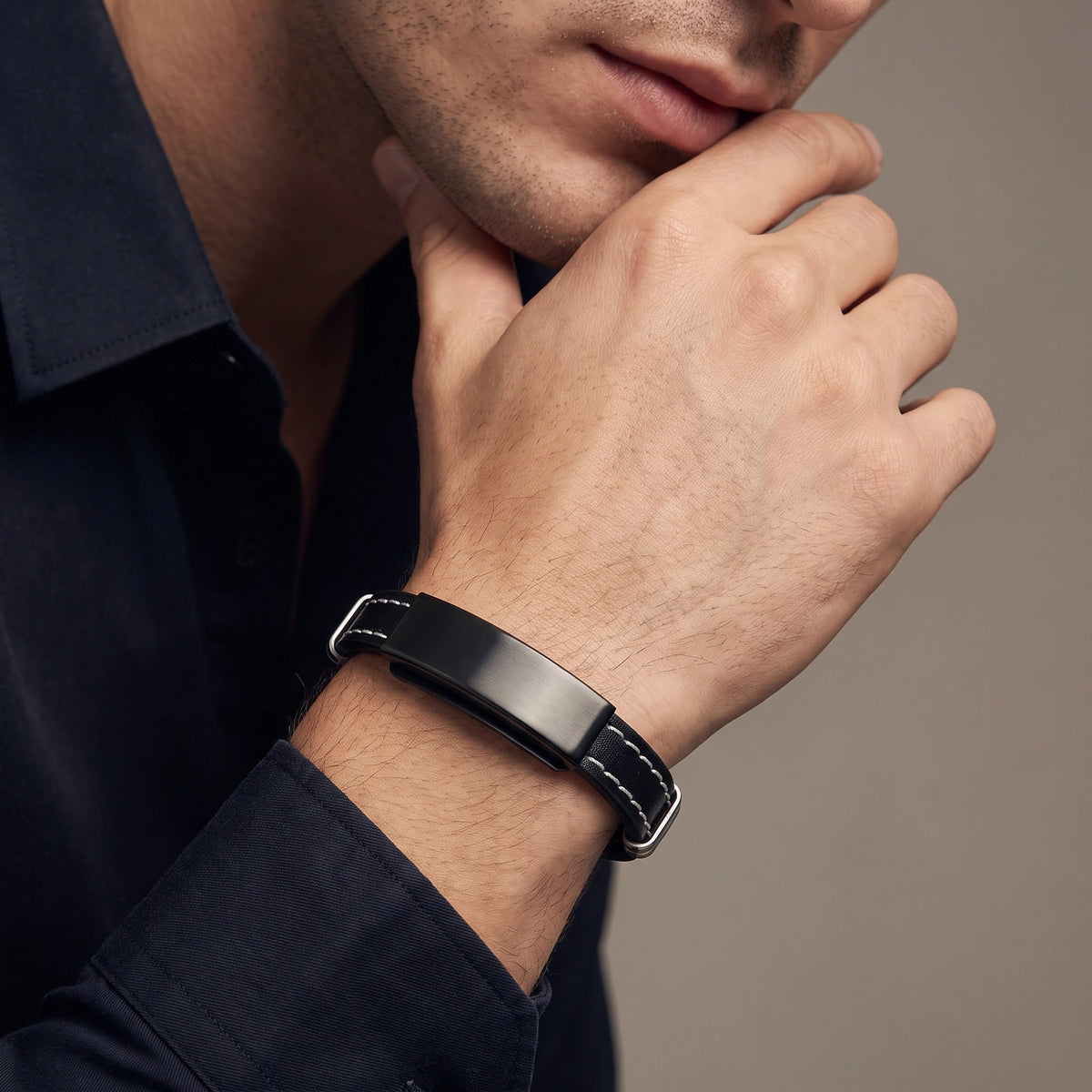 MYKI Smart Casual Basic Leather Bracelet For Men & Boys For Daily / Party / Gym Wear (BLACK) (MKMBR174)