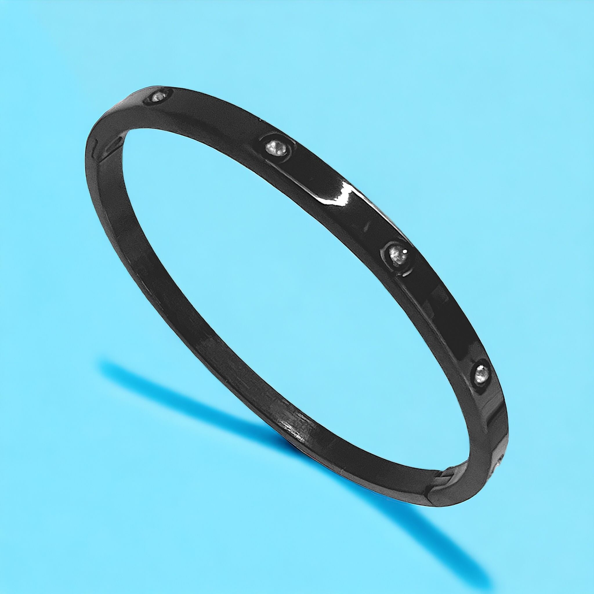 MYKI Sweet Full Diamond Love Kada For Teensty Girls & Boys (2 inch diameter) (MKBRAD530BLACK)