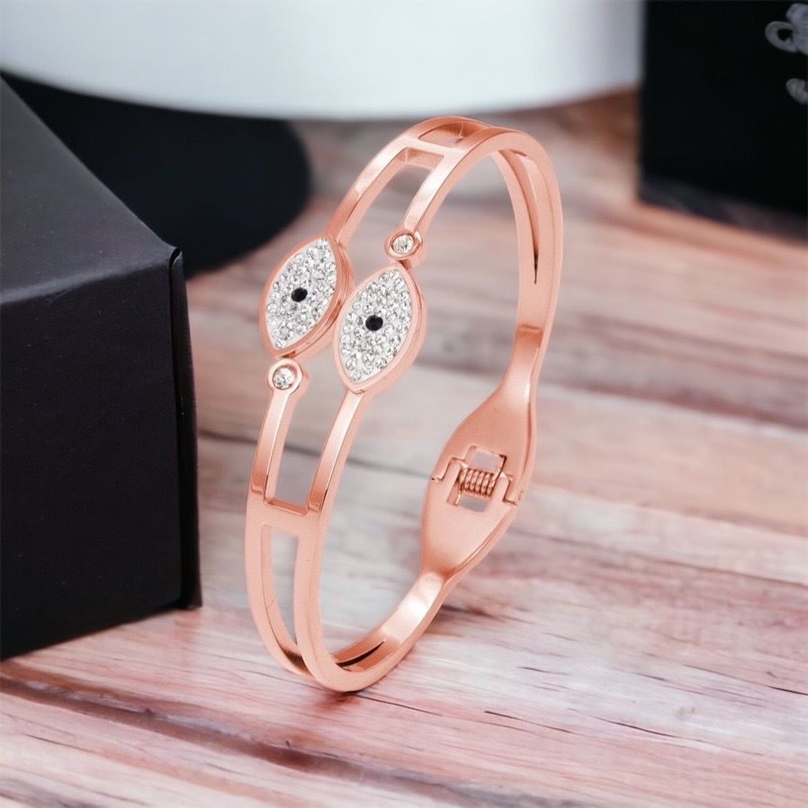 MYKI Evil Eye Rosegold plated Kada Bracelet (MKBRAD404RG)