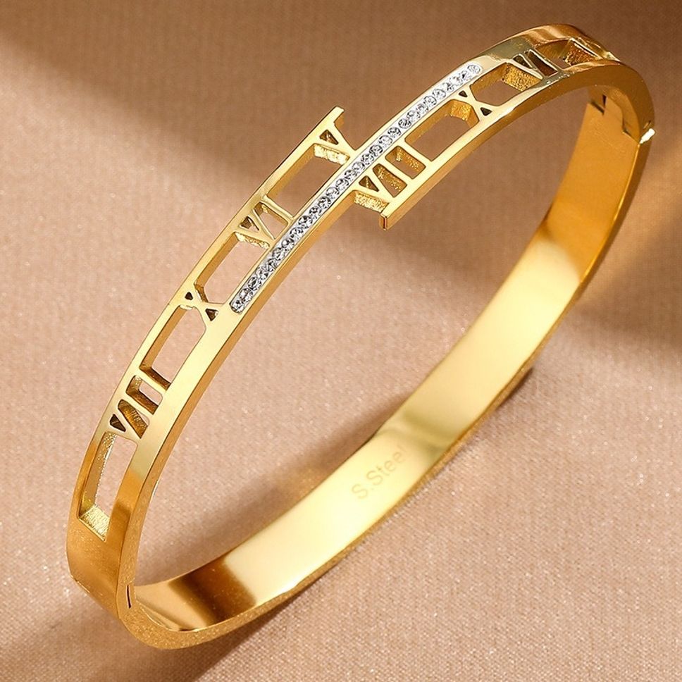 MYKI Pretty Roman Numbers Diamond Kada Bracelet (MKBRAD425G)