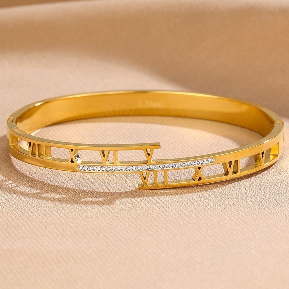 MYKI Pretty Roman Numbers Diamond Kada Bracelet (MKBRAD425G)