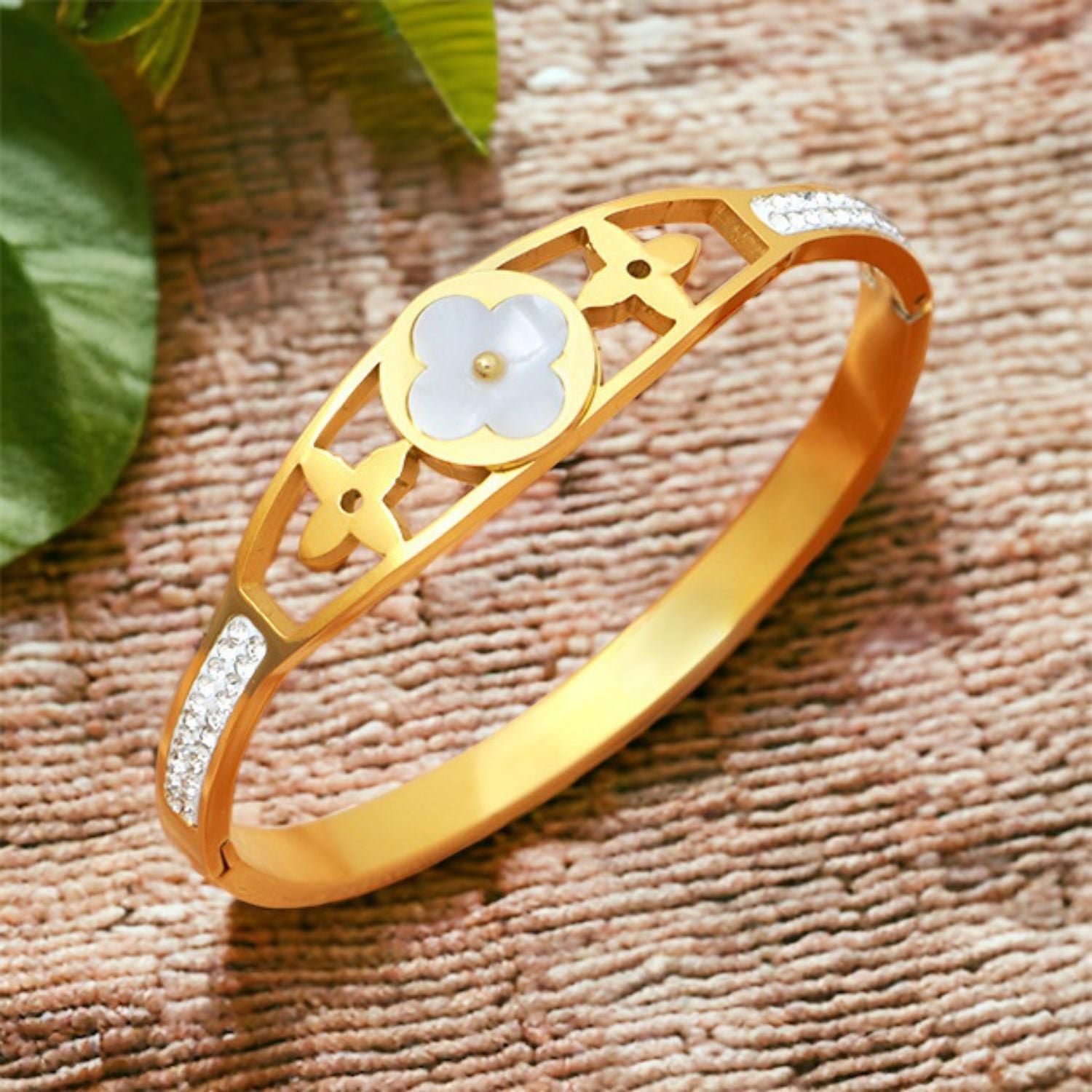MYKI Royal Floral Diamond Bangle Bracelet  (MKBRAD508G)