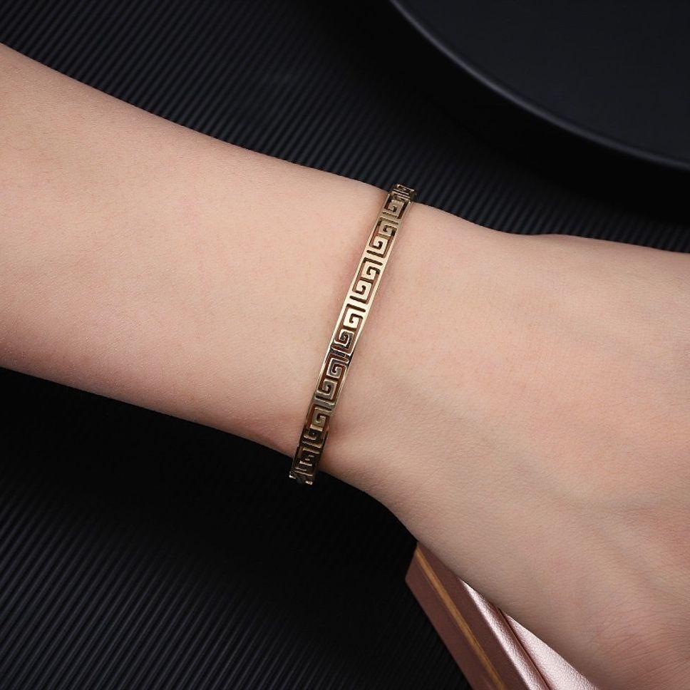 MYKI Elegant Gold-Plated Greek Key Bangle Bracelet (MKBRAD541G)