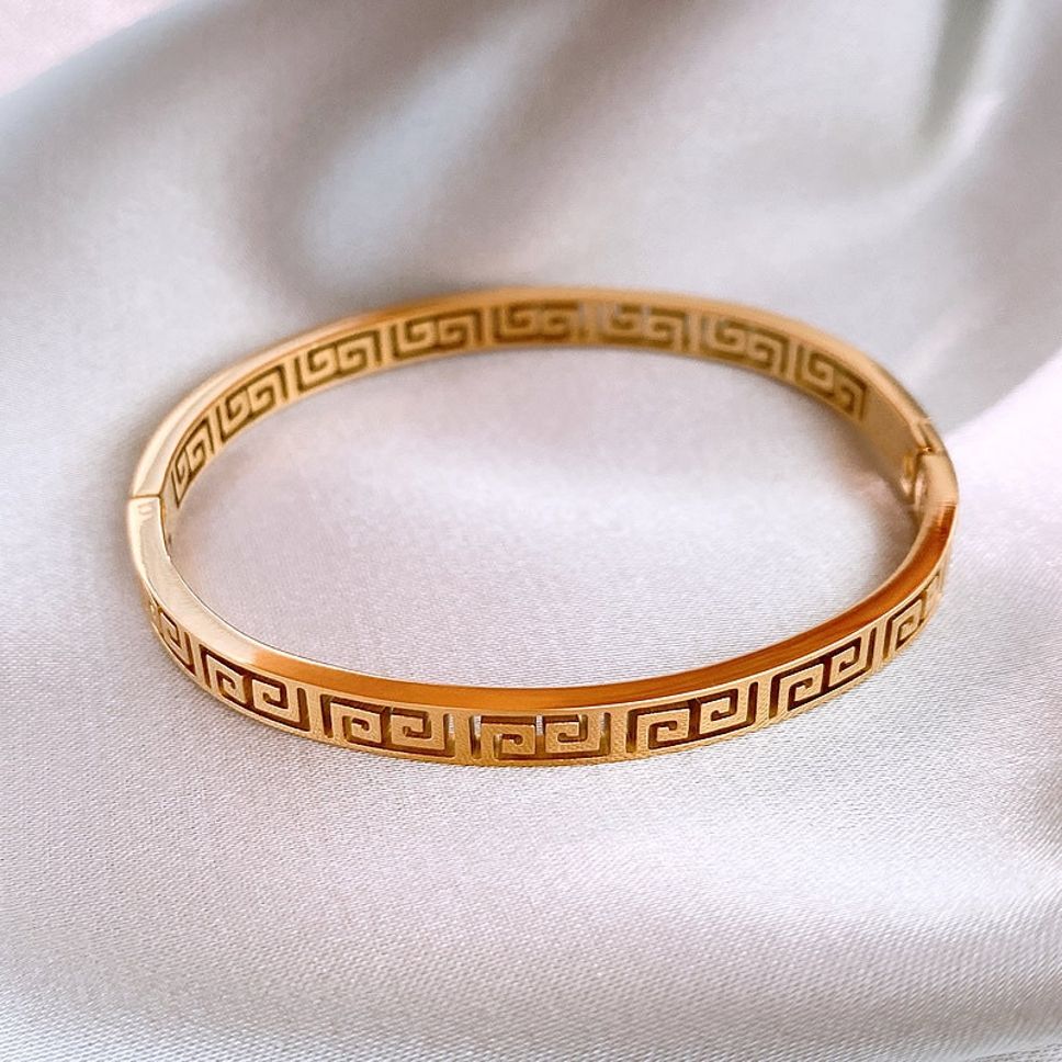MYKI Elegant Gold-Plated Greek Key Bangle Bracelet (MKBRAD541G)