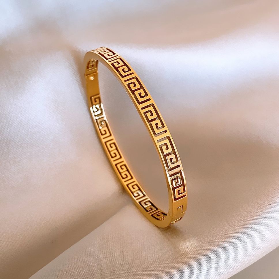 MYKI Elegant Gold-Plated Greek Key Bangle Bracelet (MKBRAD541G)