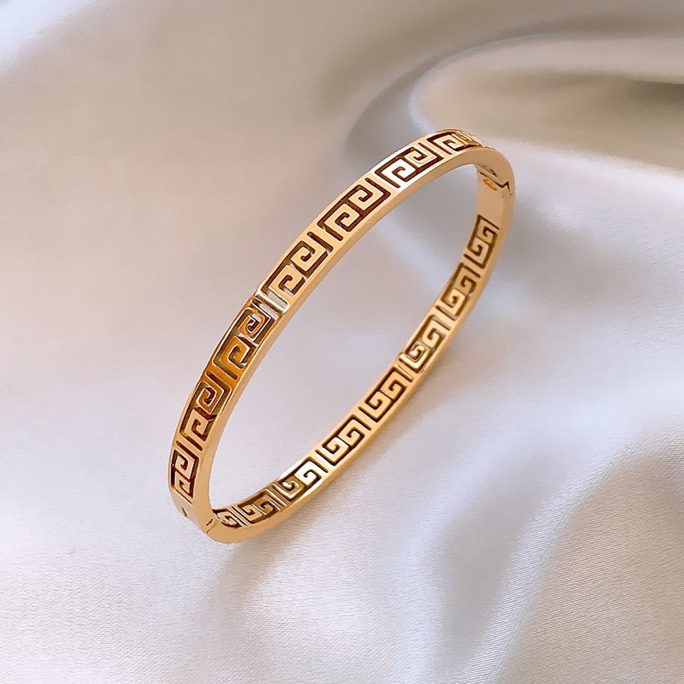 MYKI Elegant Gold-Plated Greek Key Bangle Bracelet (MKBRAD541G)