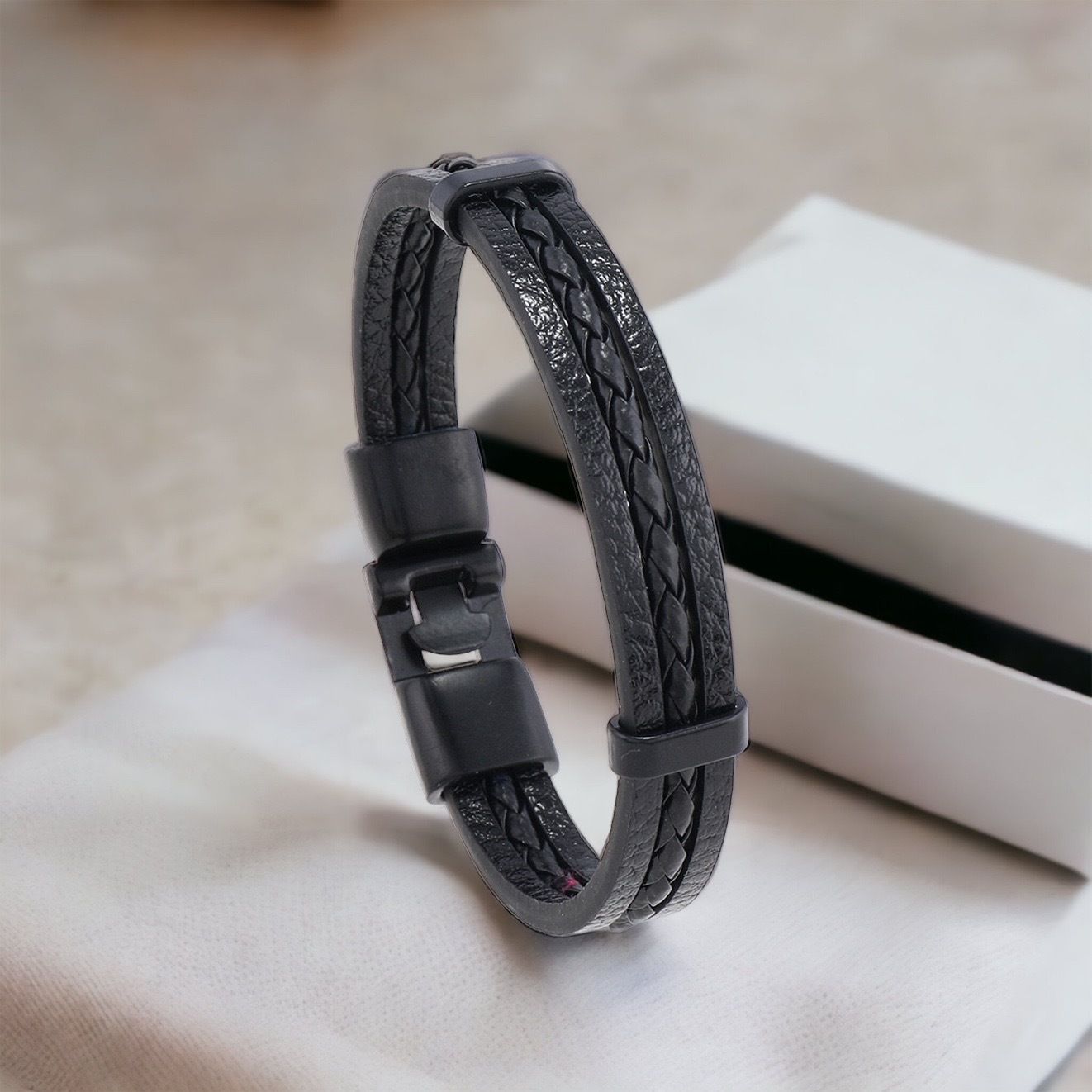 MYKI Handsome Leather Bracelet (MKMBR144BLACK)