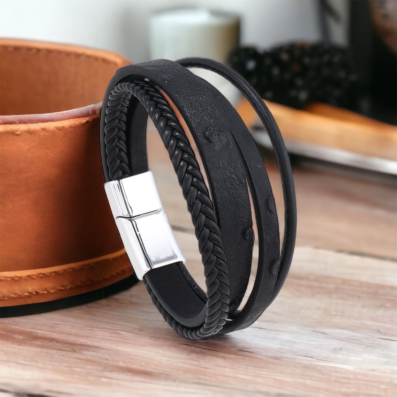 MYKI Multi Layered Leather Bracelet (MKMBR148BLACK)