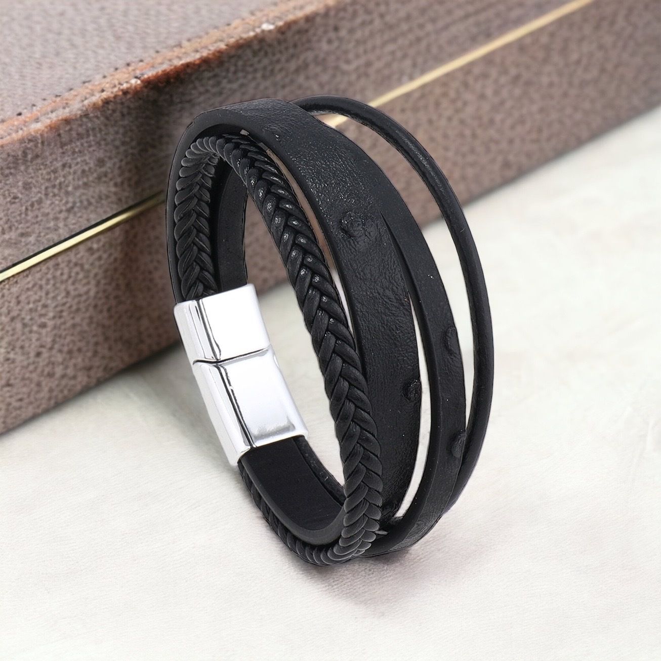 MYKI Multi Layered Leather Bracelet (MKMBR148BLACK)