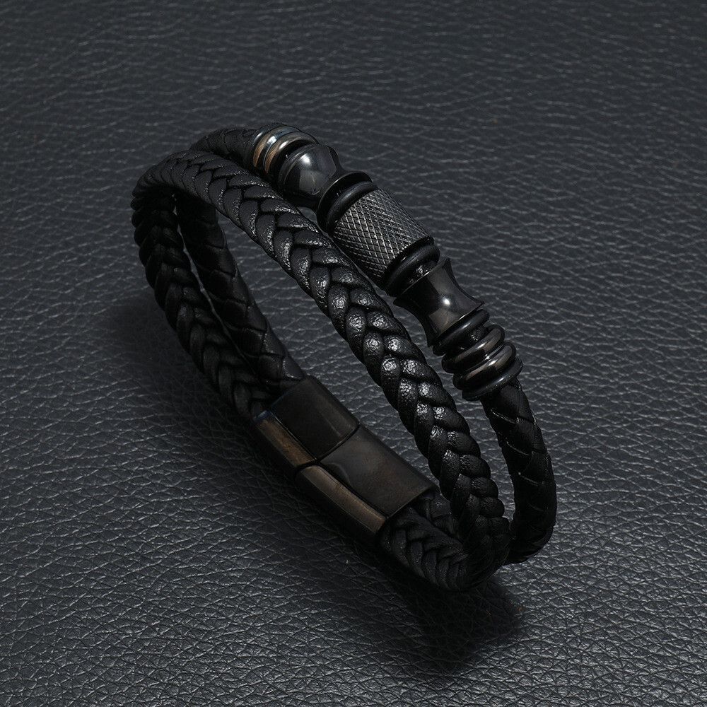 MYKI Party Leather Bracelet (MKMBR149BLACK-TWIN)