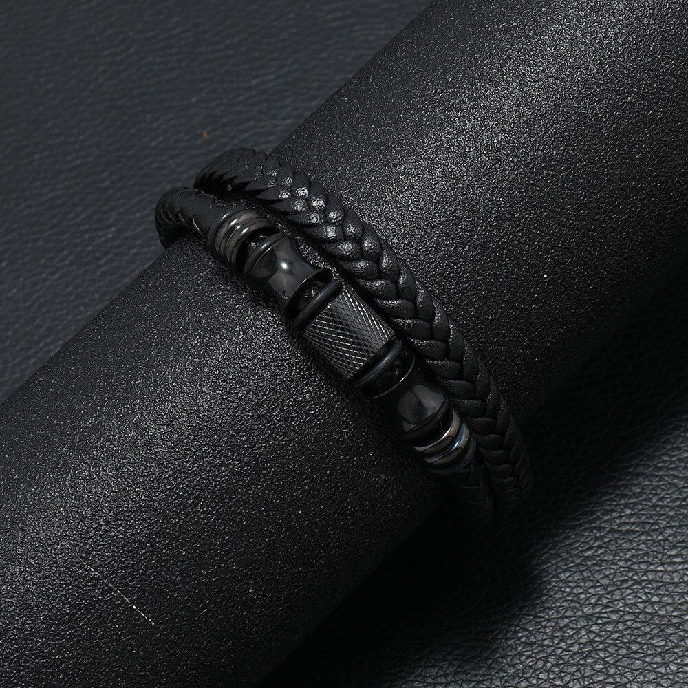 MYKI Party Leather Bracelet (MKMBR149BLACK-TWIN)