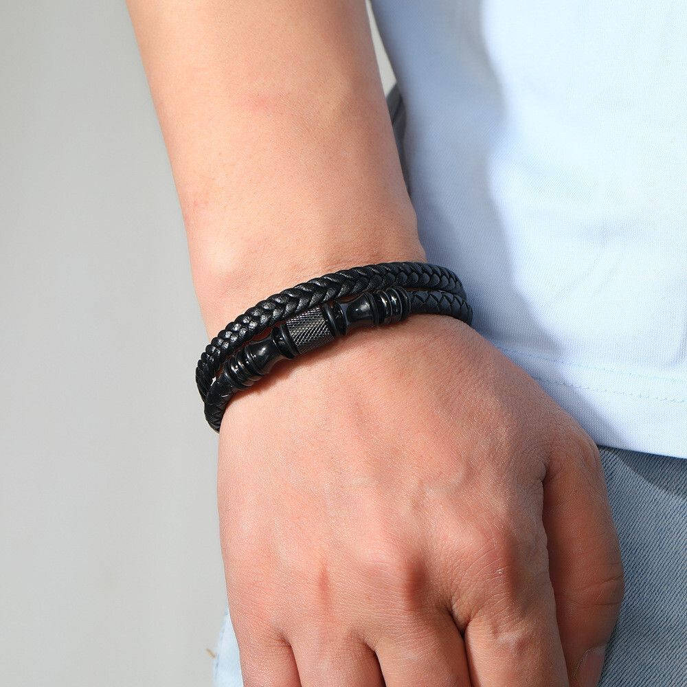 MYKI Party Leather Bracelet (MKMBR149BLACK-TWIN)
