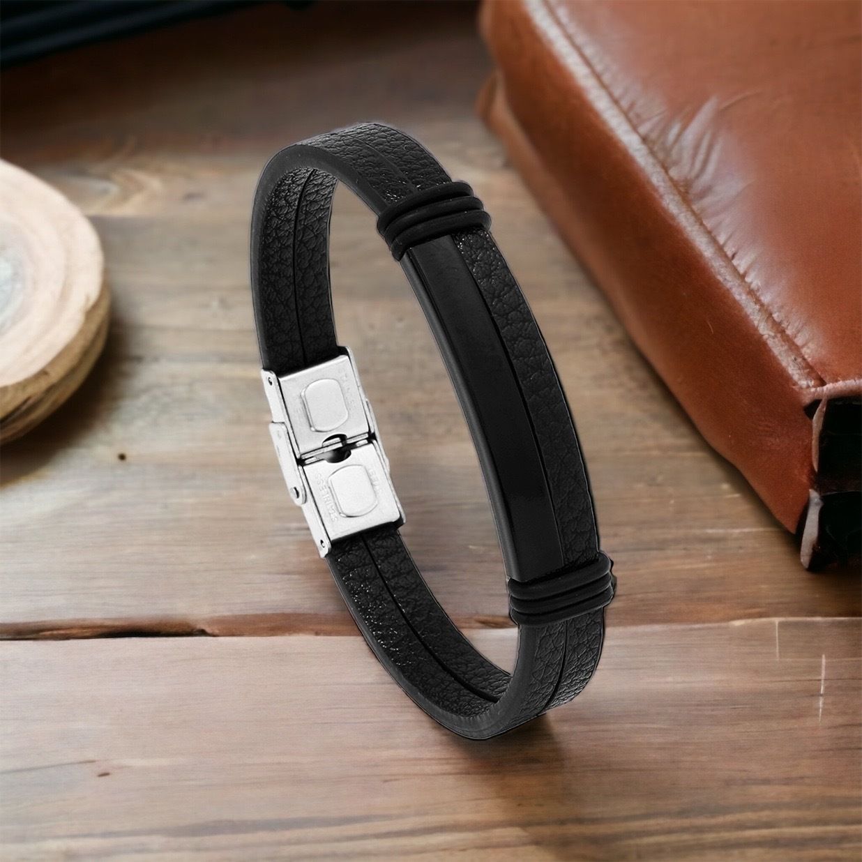 MYKI Casual Leather Bracelet (MKMBR150BLACK-TWIN)