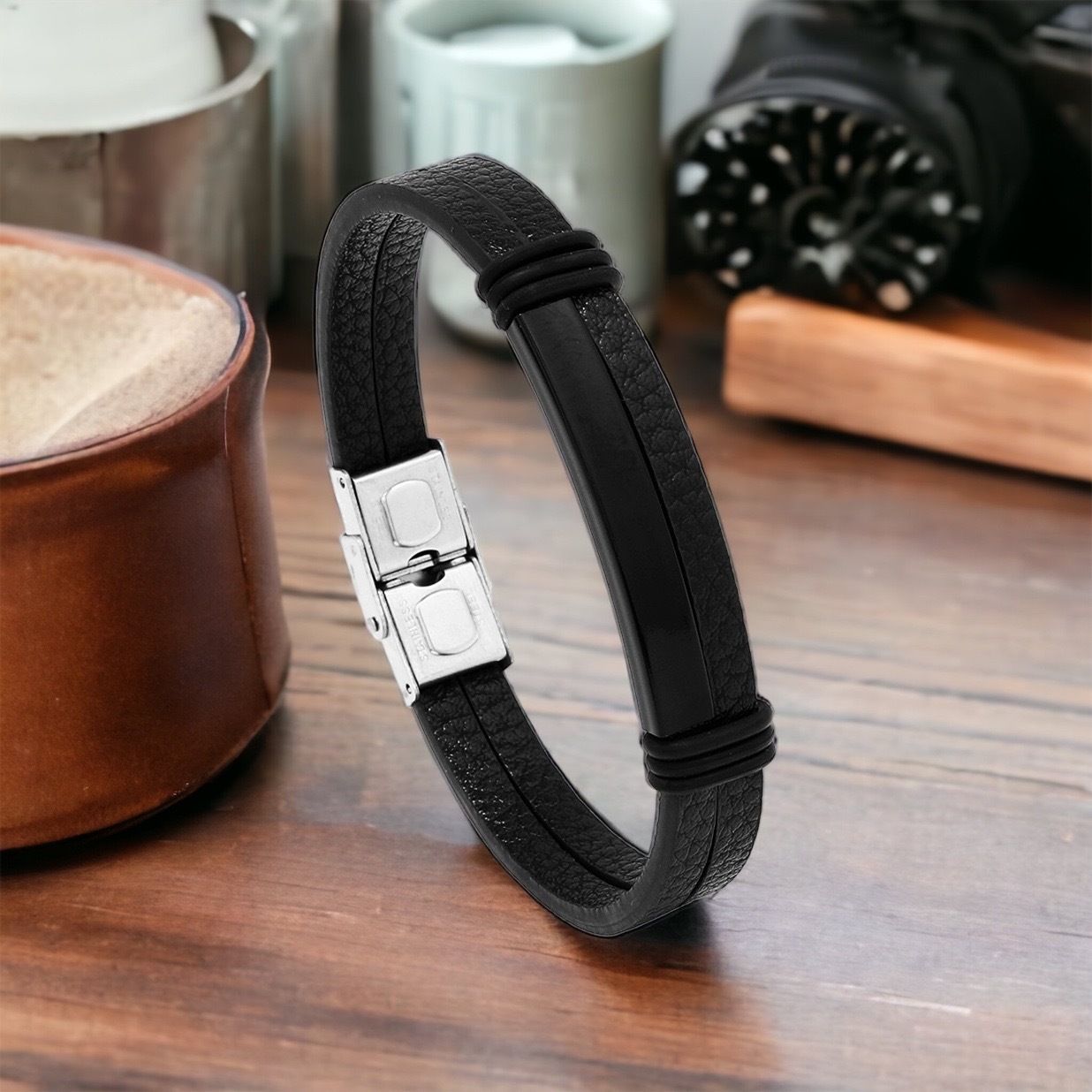 MYKI Casual Leather Bracelet (MKMBR150BLACK-TWIN)