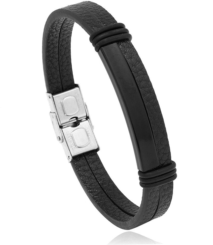 MYKI Casual Leather Bracelet (MKMBR150BLACK-TWIN)
