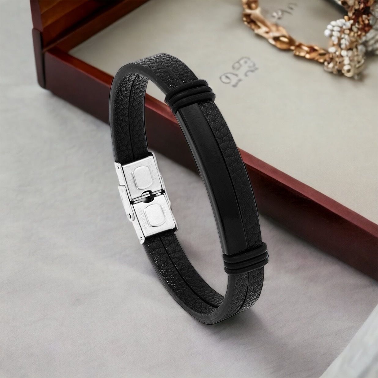 MYKI Casual Leather Bracelet (MKMBR150BLACK-TWIN)