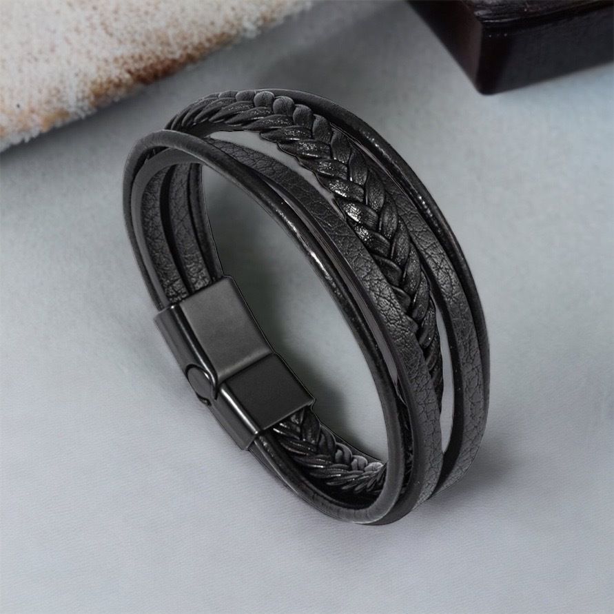 MYKI Smart Multi Layered Leather Bracelet (MKMBR151BLACK)
