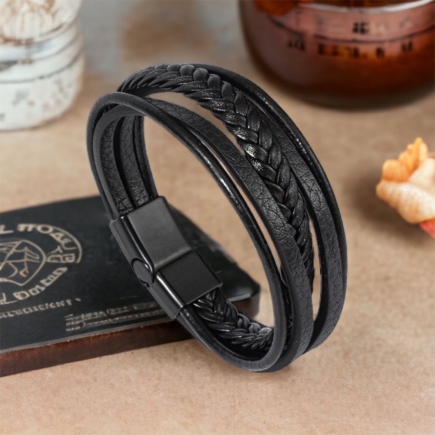 MYKI Smart Multi Layered Leather Bracelet (MKMBR151BLACK)