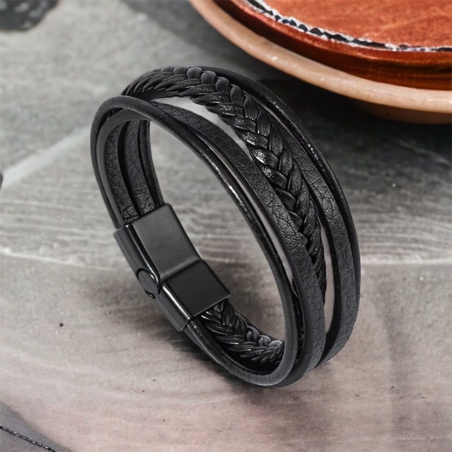 MYKI Smart Multi Layered Leather Bracelet (MKMBR151BLACK)