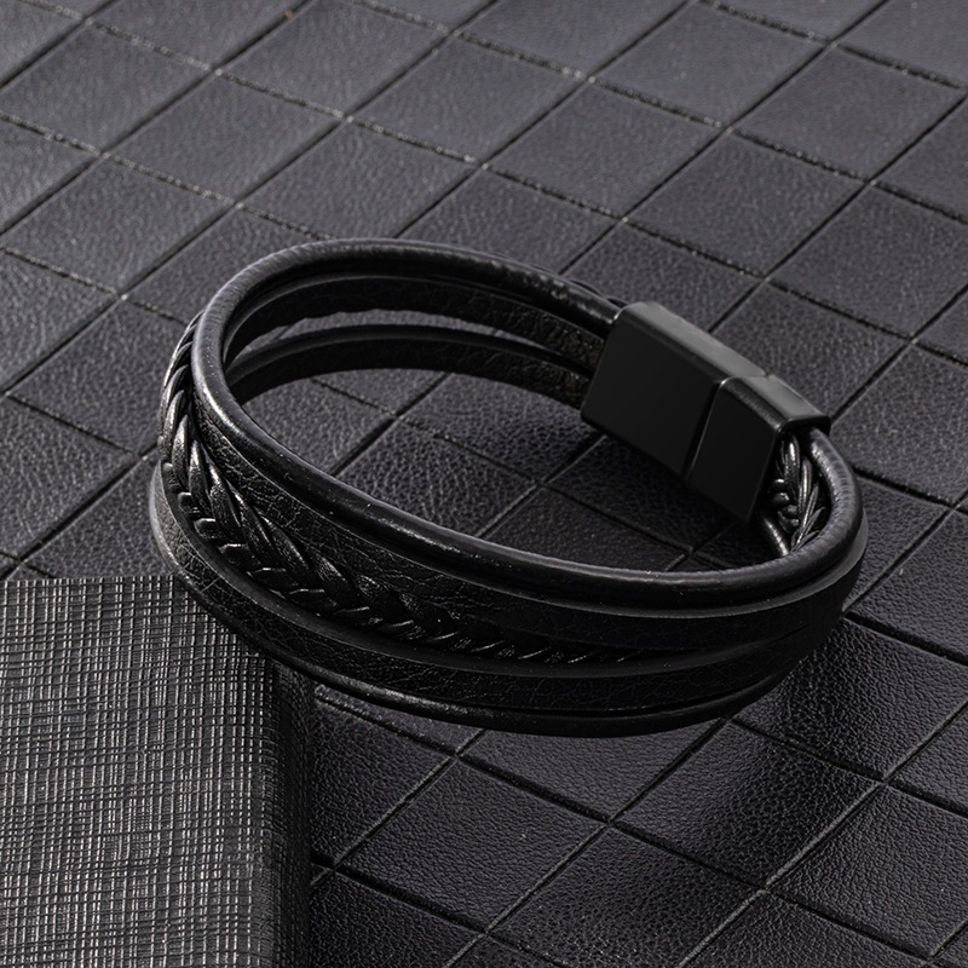 MYKI Smart Multi Layered Leather Bracelet (MKMBR151BLACK)
